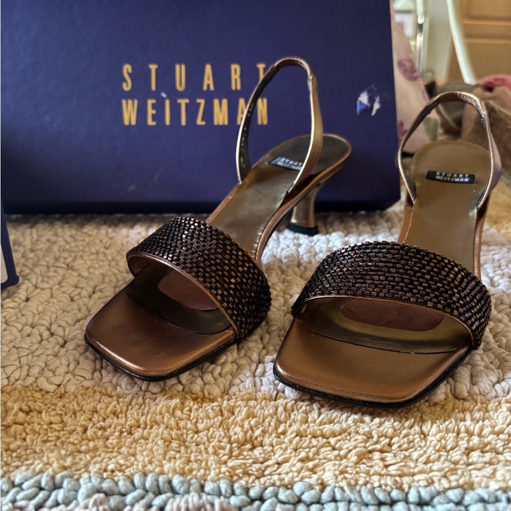 Stuart Weitzman Bronze kitten Heeled Sandals